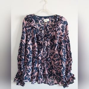 Plus size blue and pink Anthropologie blouse